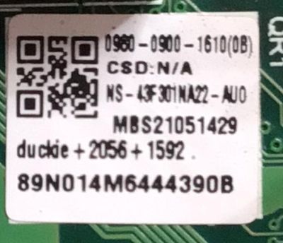 MAIN PARA TV INSIGNIA 4K·UHD·HDR ((FIRE TV)) / NUMERO DE PARTE 0980-0900-1610 / TD.MT9020.63 / 098009001610 / 364355920395 / DISPLAY T430QVN03-0 / MODELO NS-43F301NA22 - Imagen 3